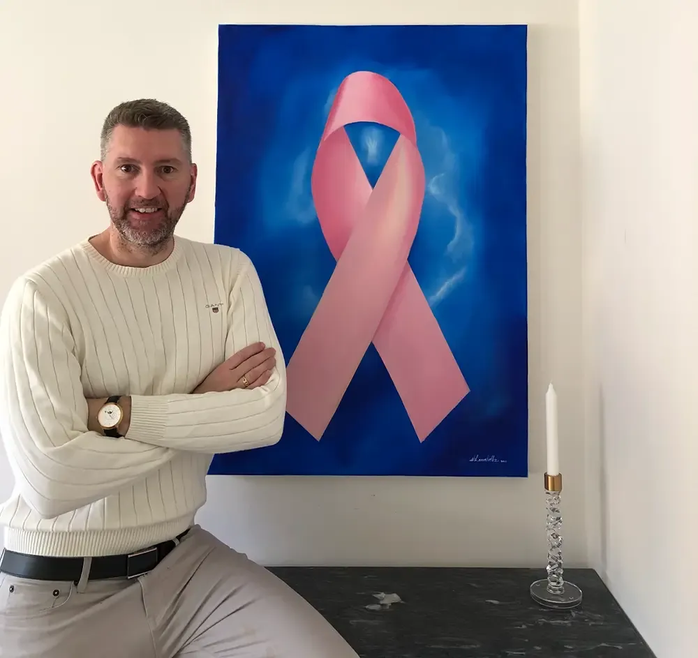 Rosa bandet motiv målat i olja på kanvas av Nicklas Larenholtz