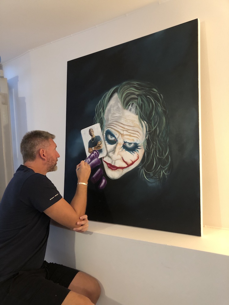 Nicklas-Larenholtz-Joker Porträtt av Heath Ledger som Jokern målat i olja på kanvas av Nicklas Larenholtz
